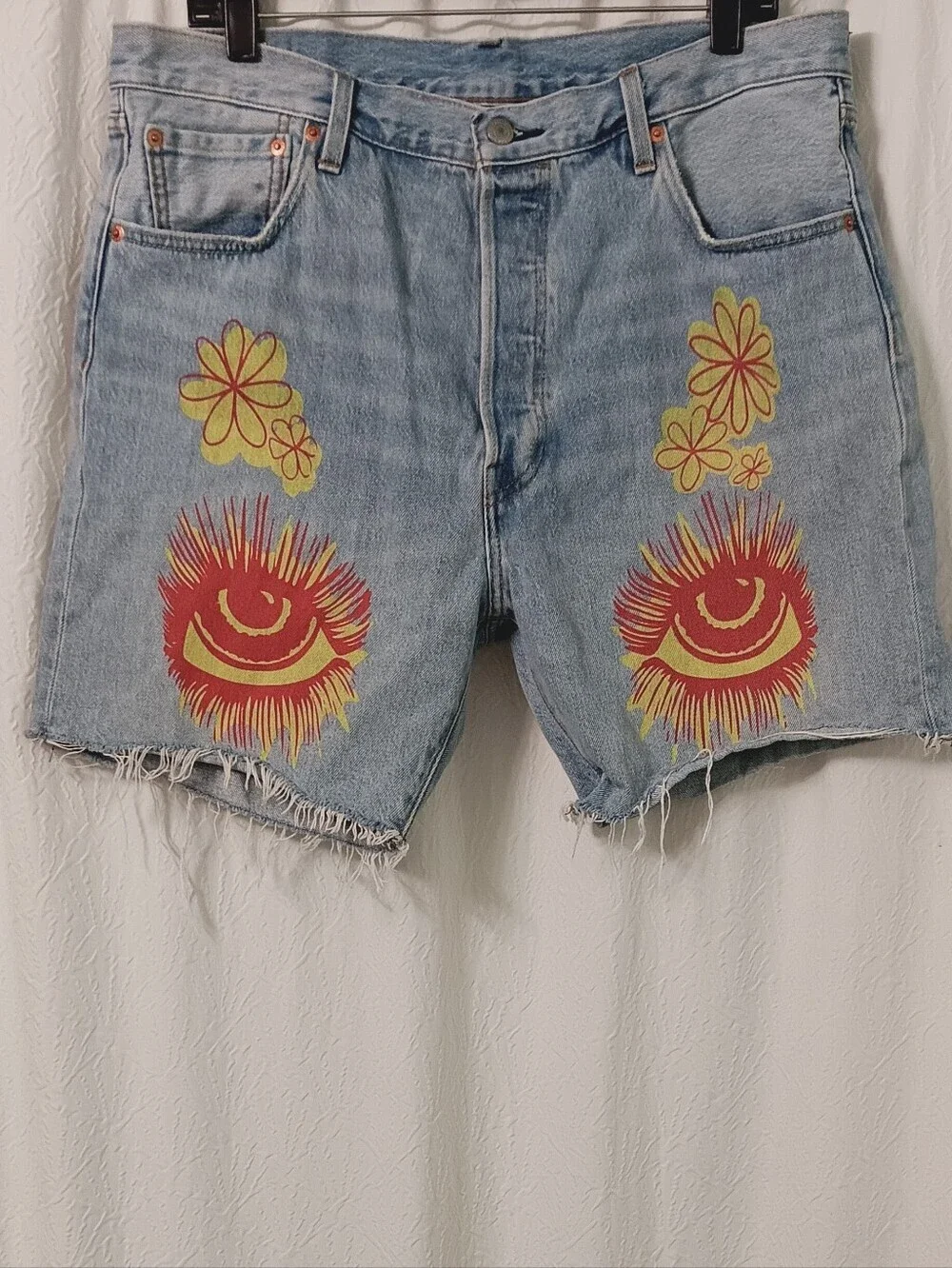 Levis Premium  501 '93 Light Blue Mens Shorts with Yellow & Red Floral Graphic